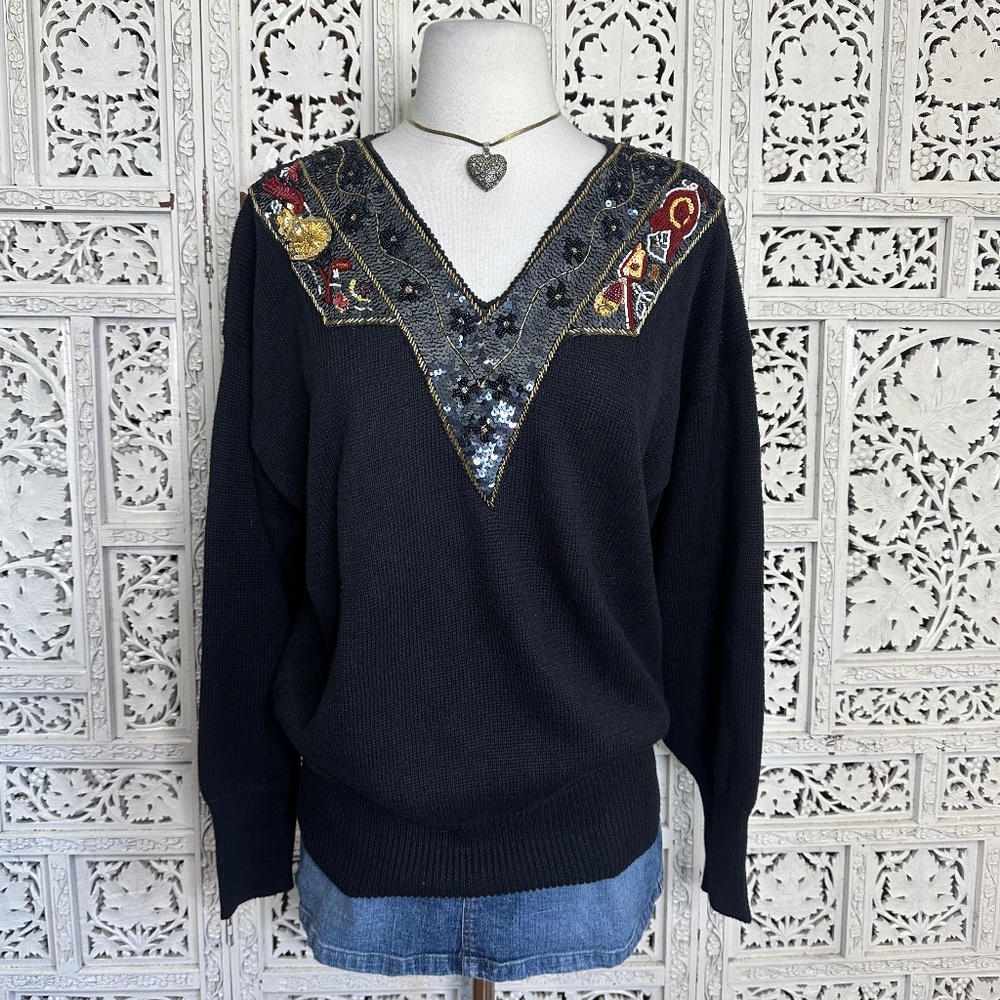 Vtg Victoria Harbour‎ Fairycore Whimsygoth Sequin Beaded Grannycore Sweater